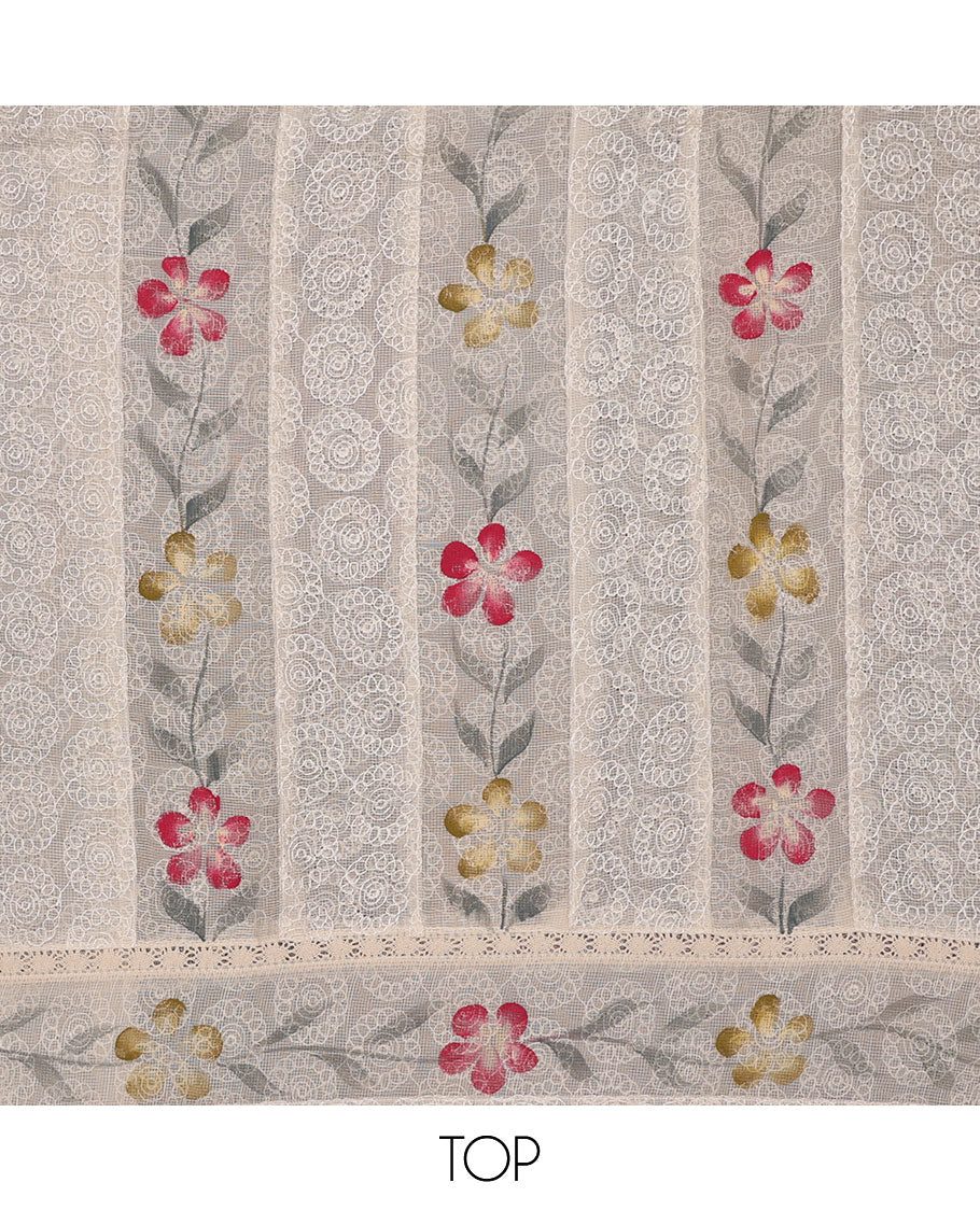 Lite sandal chudidhar material set,floral print & embroidered kota top,plain bottom & floral print & embroidered dupatta