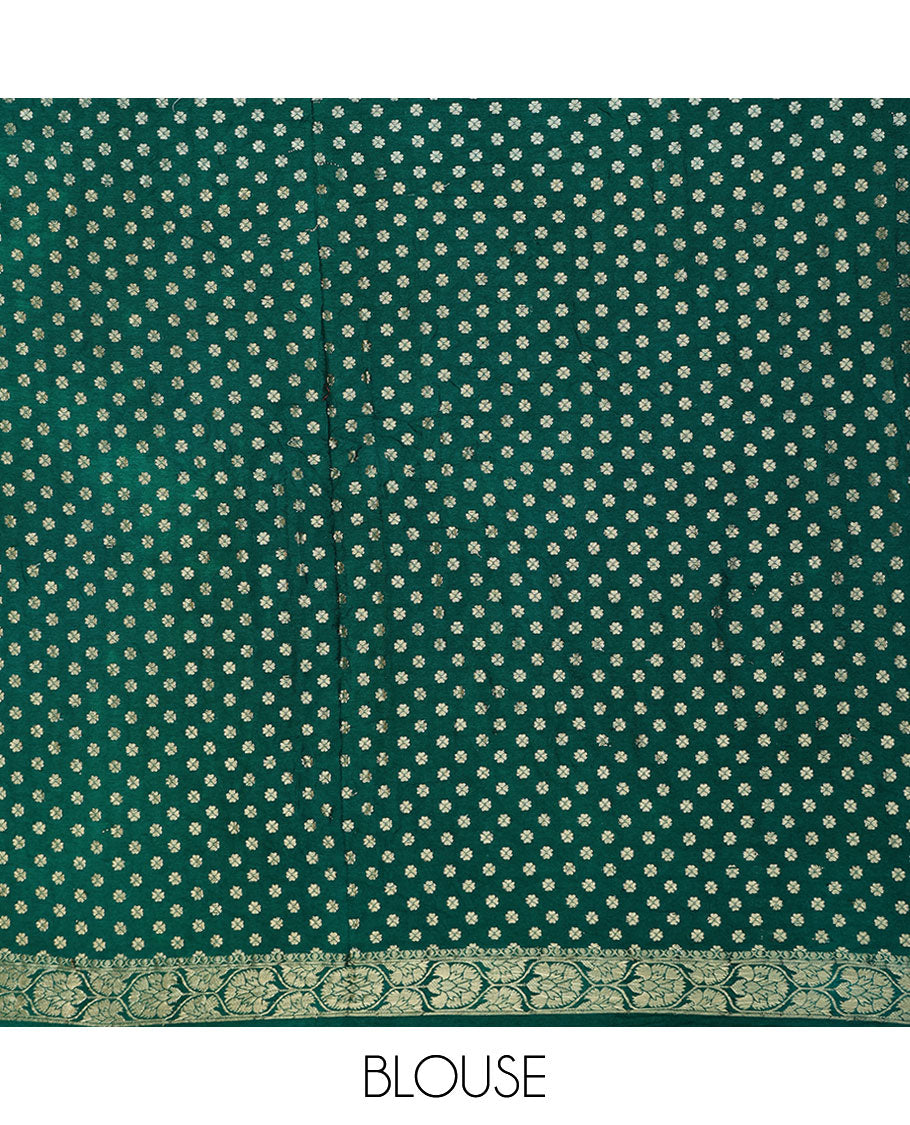 Green jaal design bandhani saree with bandhani dots, traditional design border & pallu of intricate designs