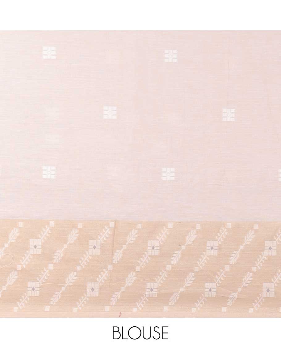 Sandal khadi cotton saree with all-over buttas, intricate design border & contrast pallu of stripes & buttas
