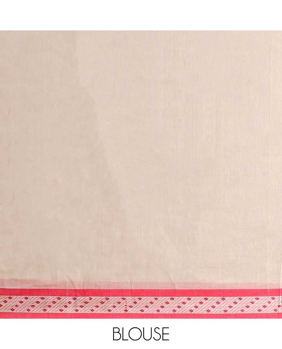 Sandal khadi cotton saree with all-over buttas, contrast diamond border & pallu of buttas