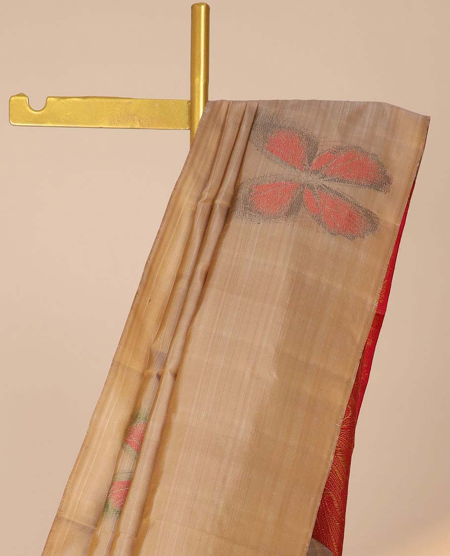 Borderless sandal butterfly buttas kancheepuram silk saree, contrast pallu of intricate designs