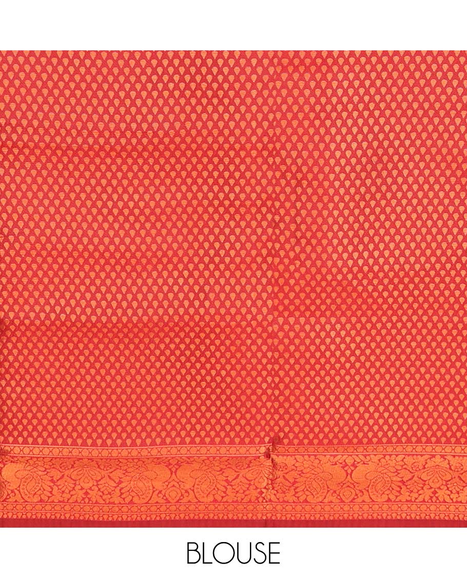 Pack of 2 combo litchi sarees, peach & orange floral vine sarees with contrast intricately designed zari pallu