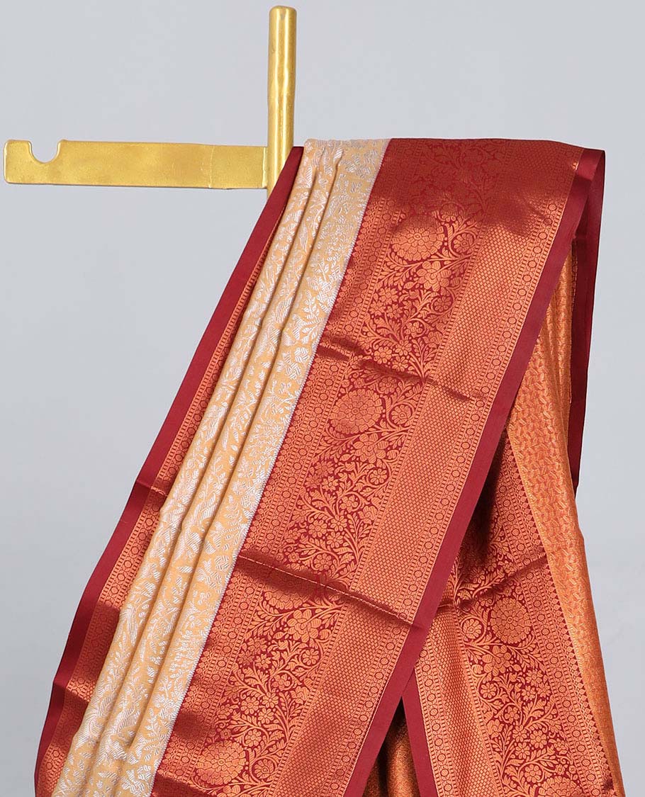 Sandal jacquard budget silk saree, contrast traditional zari design border & intricate pallu