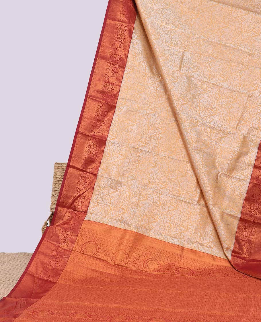 Sandal jacquard budget silk saree, contrast traditional zari design border & intricate pallu