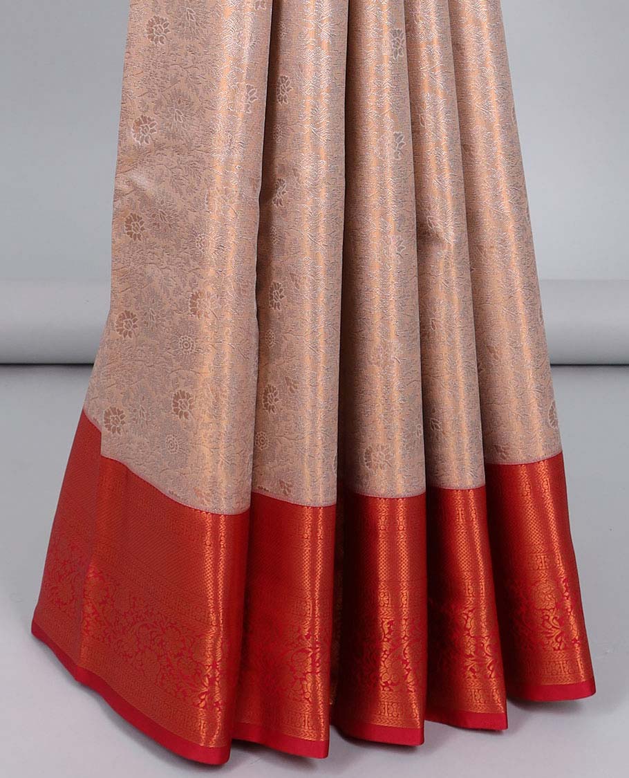 Grey jacquard budget silk saree, contrast traditional zari design border & jaal pallu