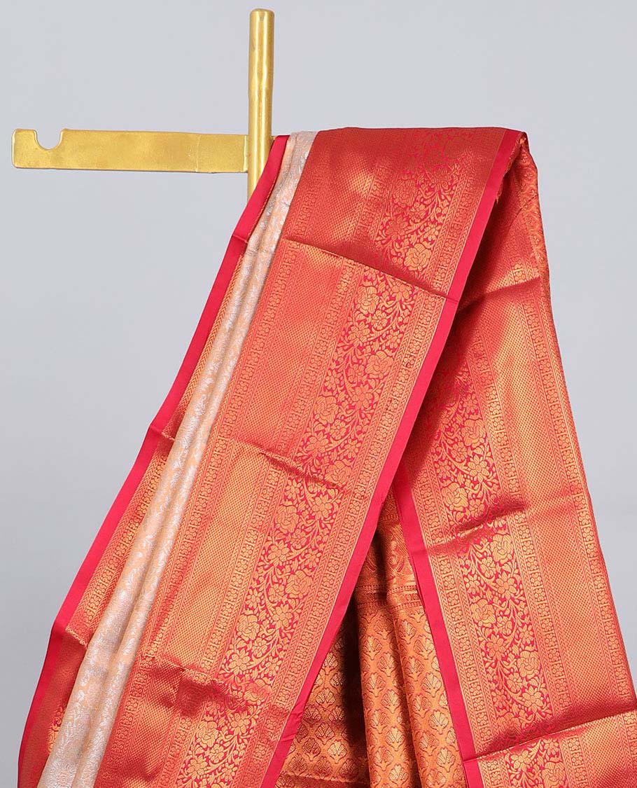 Grey jacquard budget silk saree, contrast traditional zari design border & jaal pallu