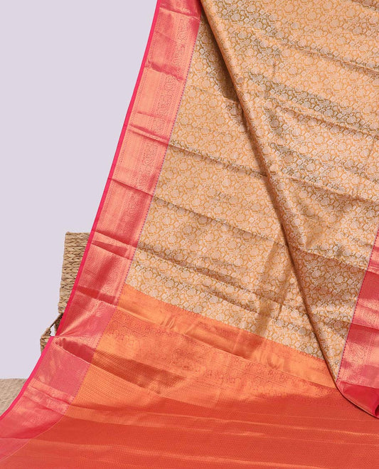 Brown jacquard budget silk saree, contrast traditional zari design border & intricate pallu