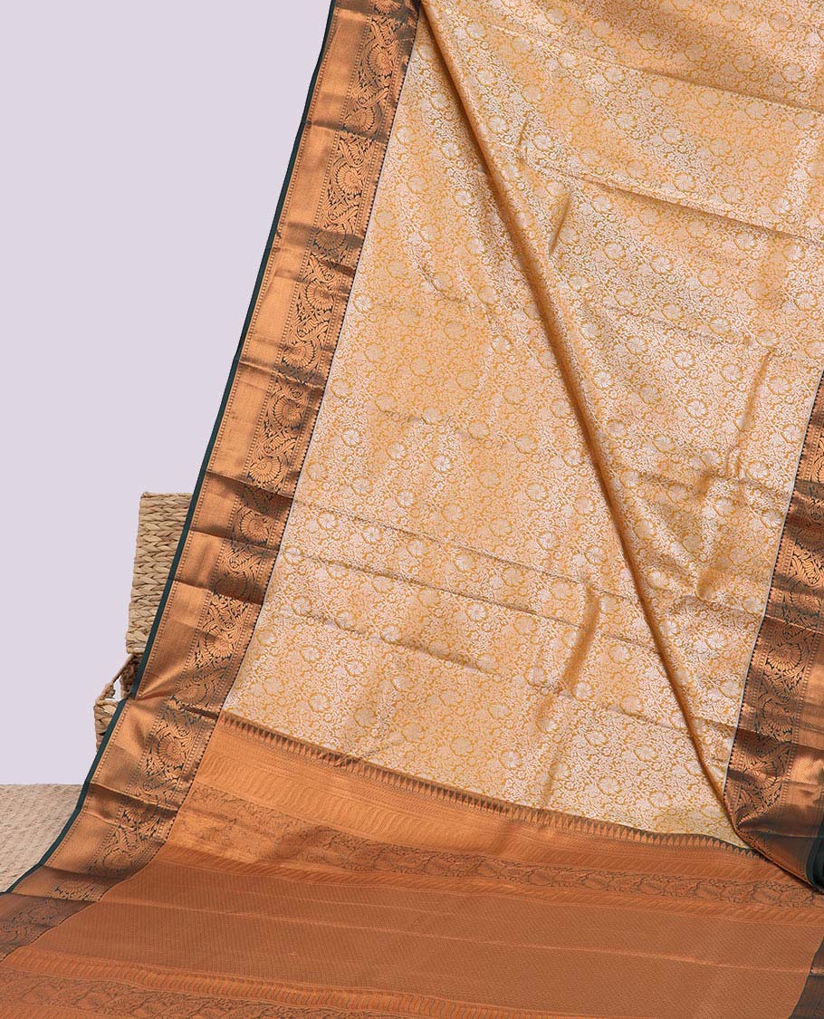 Yellow jacquard budget silk saree, contrast traditional zari design border & geometric patterned pallu