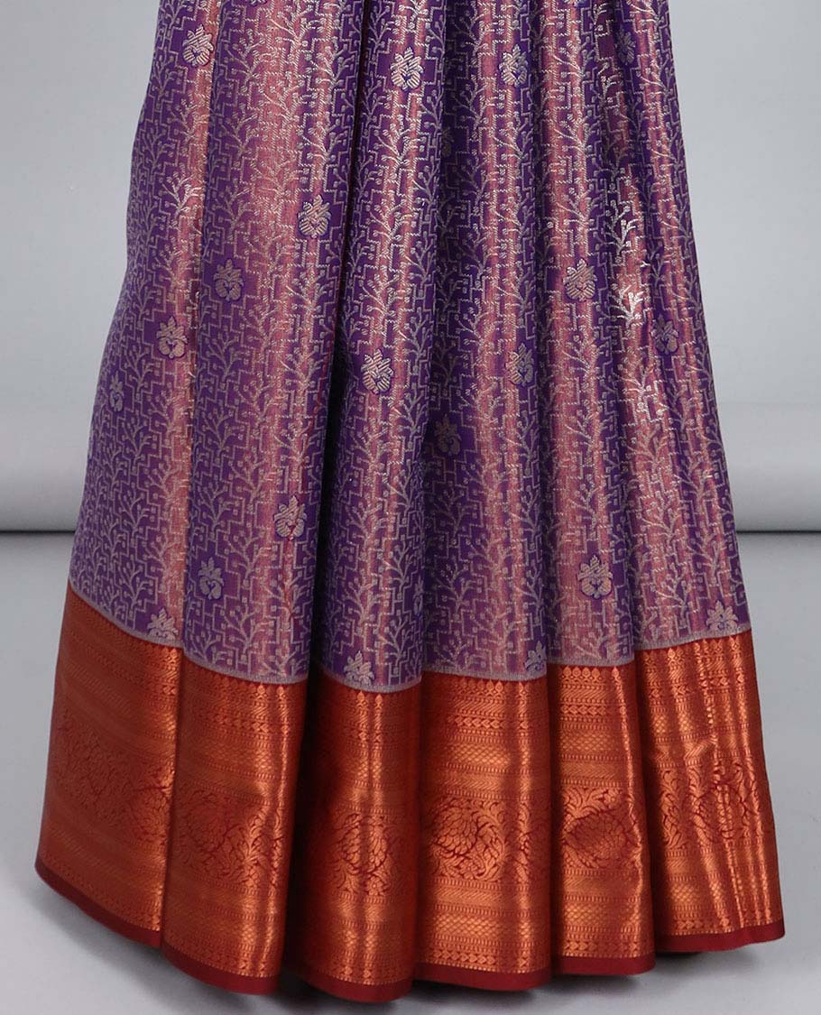 Violet jacquard budget silk saree, contrast traditional zari design border & intricate pallu