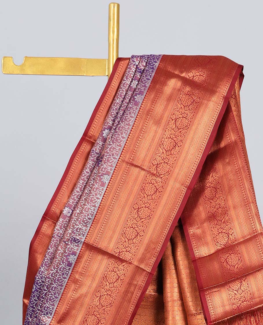 Violet jacquard budget silk saree, contrast traditional zari design border & intricate pallu