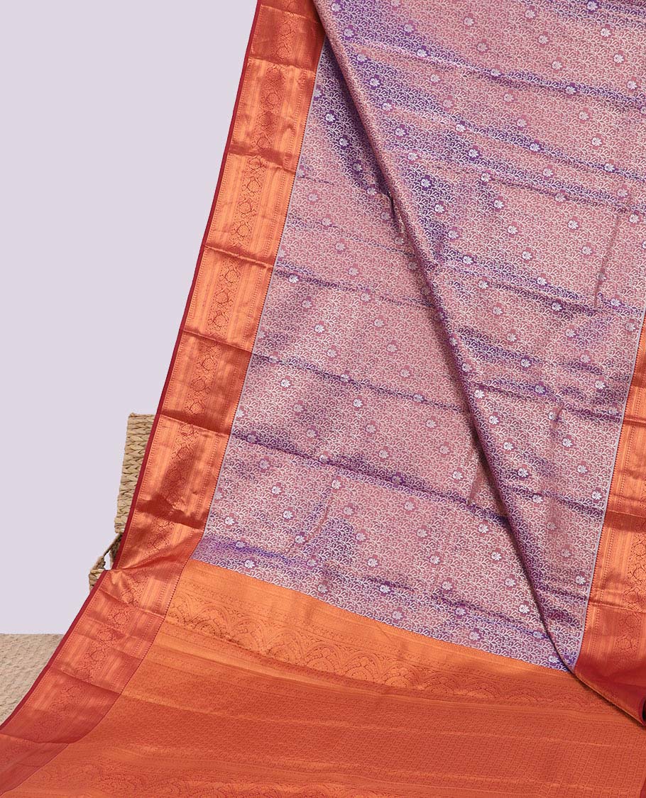 Violet jacquard budget silk saree, contrast traditional zari design border & intricate pallu