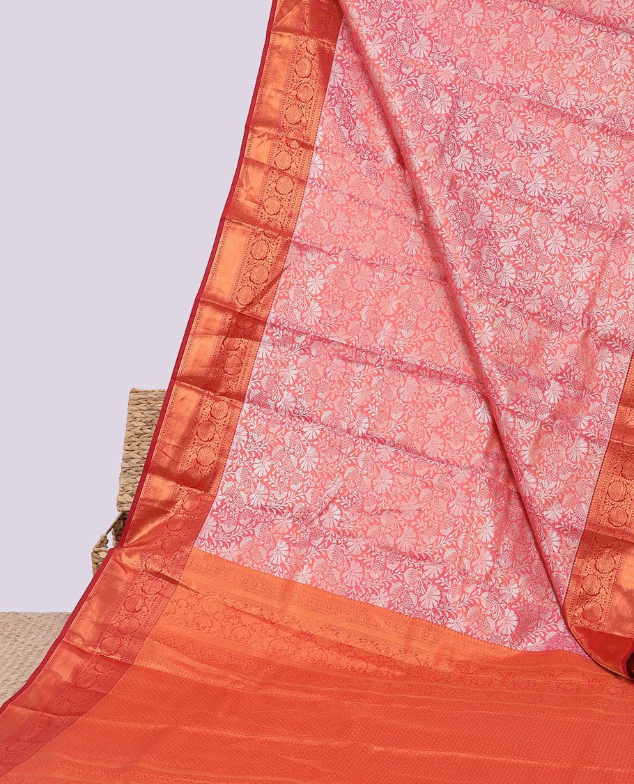 Pink jacquard budget silk saree, contrast traditional zari design border & jaal pallu