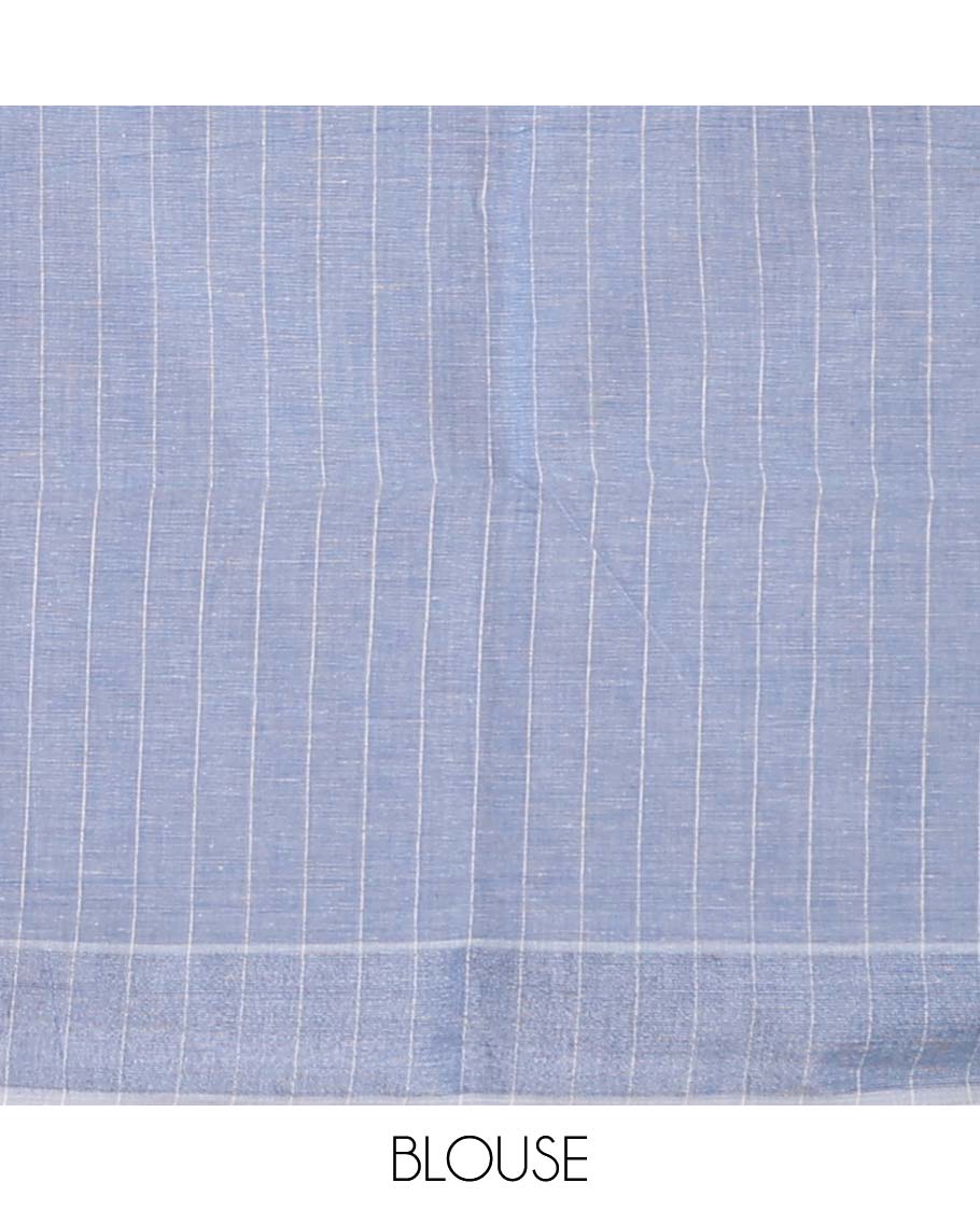 Beige plain jute cotton saree, plain border & contrast striped pallu