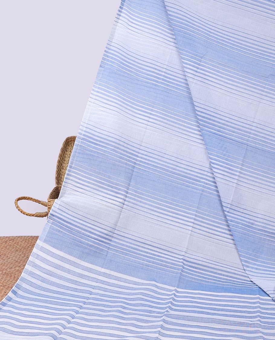 Borderless blue striped jute cotton saree, striped pallu