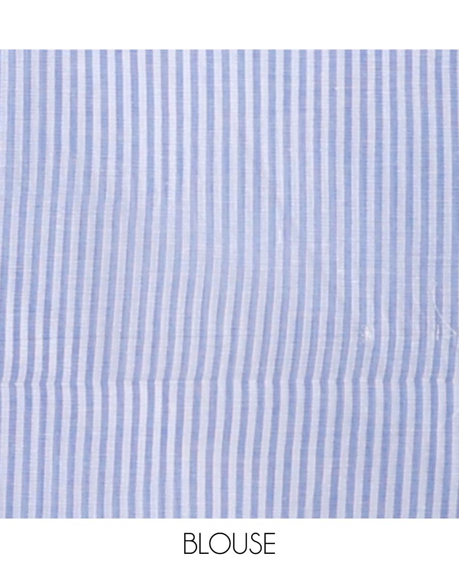 Borderless blue striped jute cotton saree, striped pallu