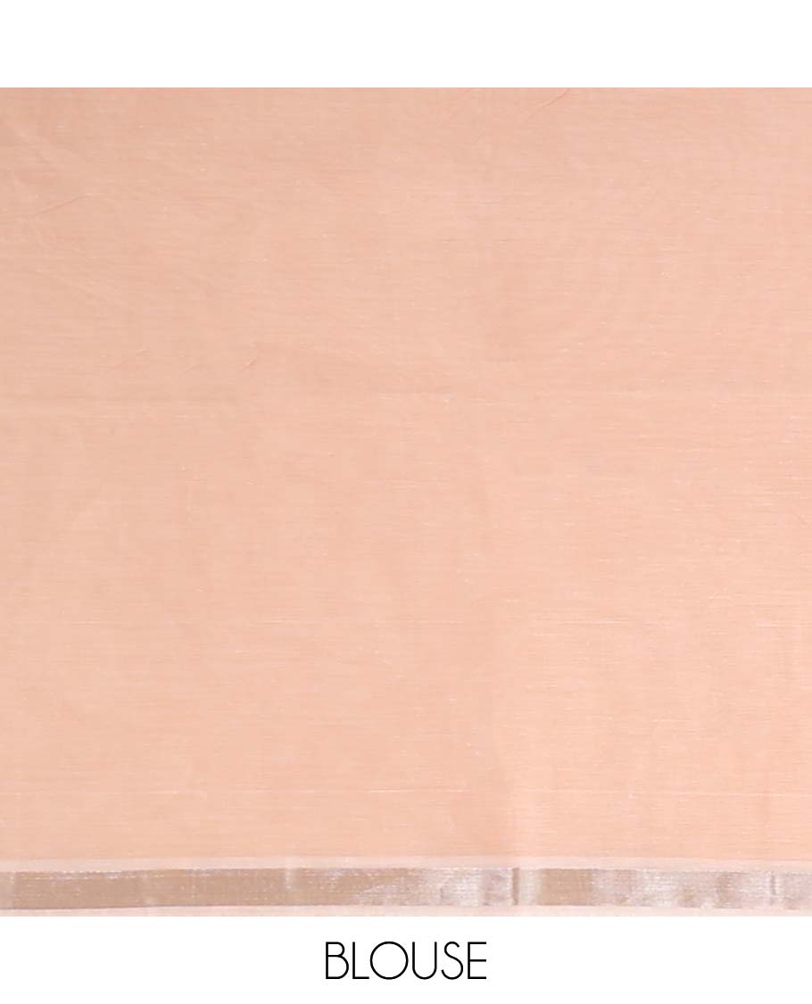 Orange plain jute cotton saree, zari border & striped pallu