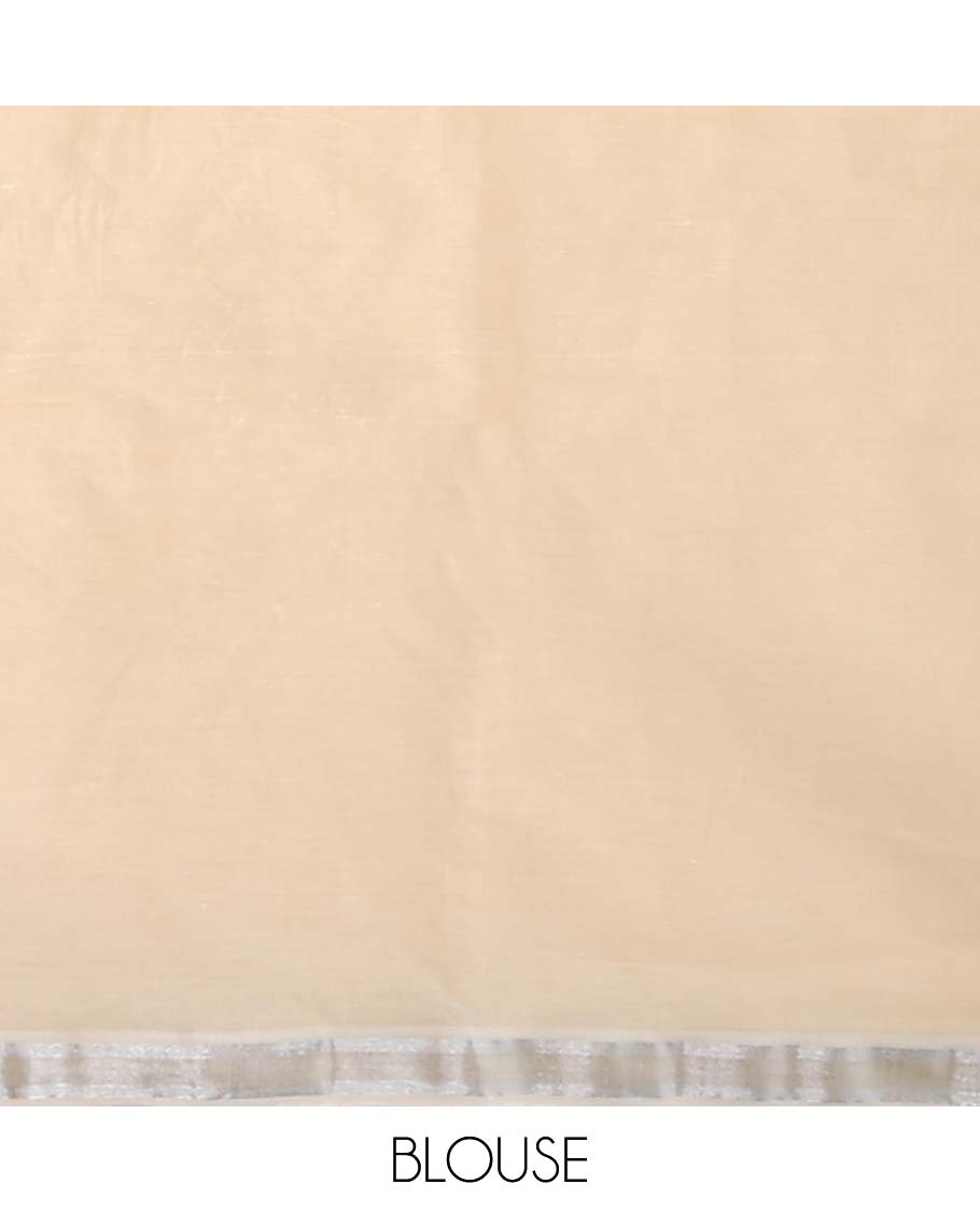 Pastel orange plain jute cotton saree, zari border & striped pallu