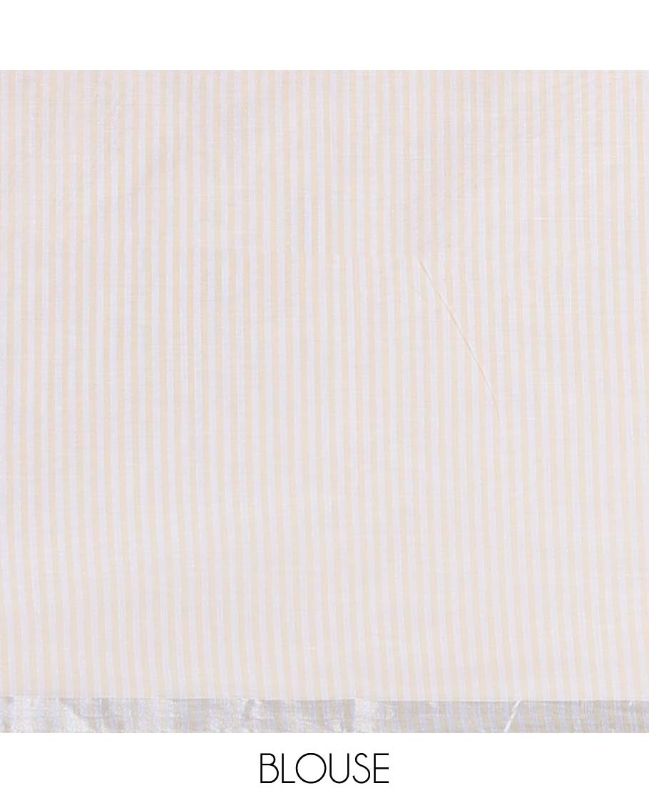 Pastel yellow striped jute cotton saree, self-border & striped pallu