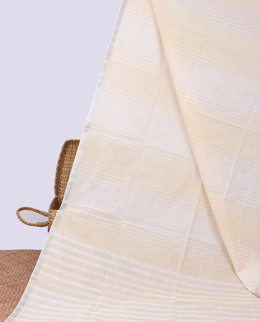 Pastel yellow striped jute cotton saree, self-border & striped pallu