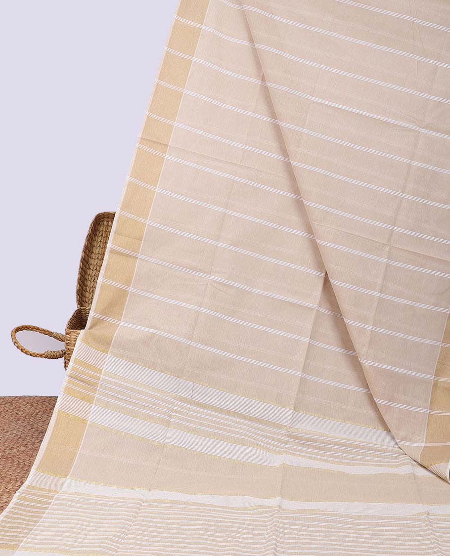 Sandal striped jute cotton saree, self-border & striped pallu