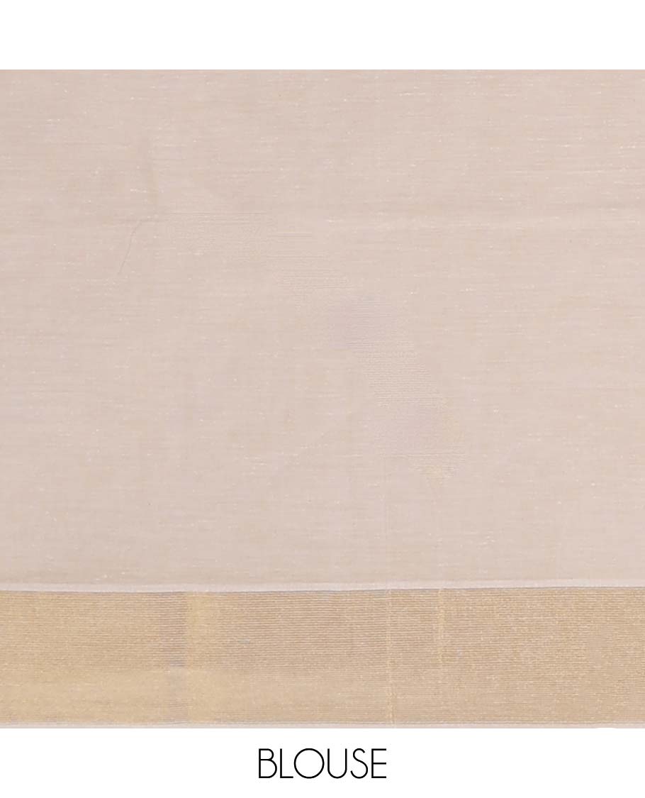 Sandal striped jute cotton saree, self-border & striped pallu