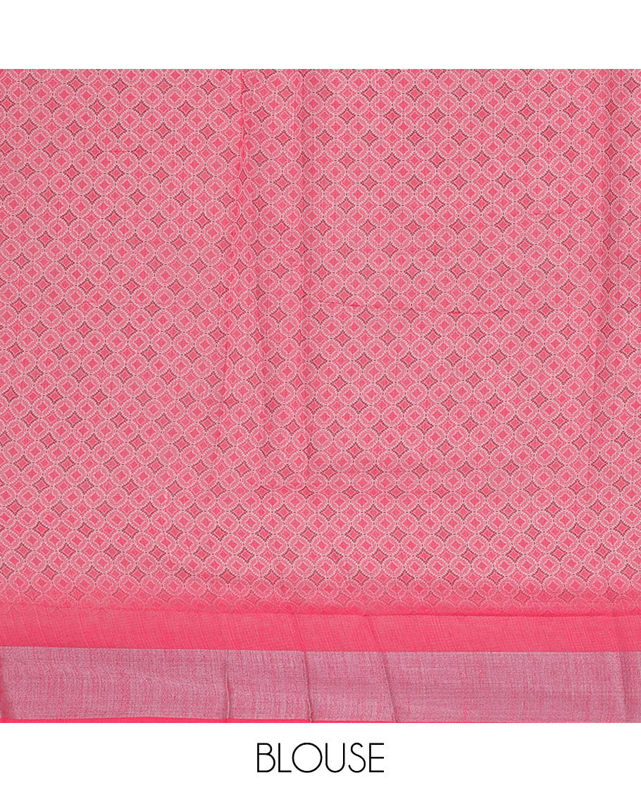 Multi-color geometric printed & stone work linen saree, contrast stone work border