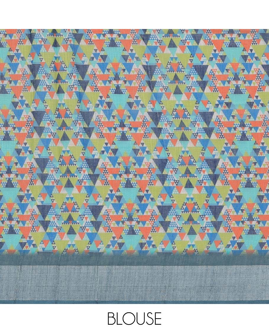 Beige floral printed semi-banaras linen saree, contrast border