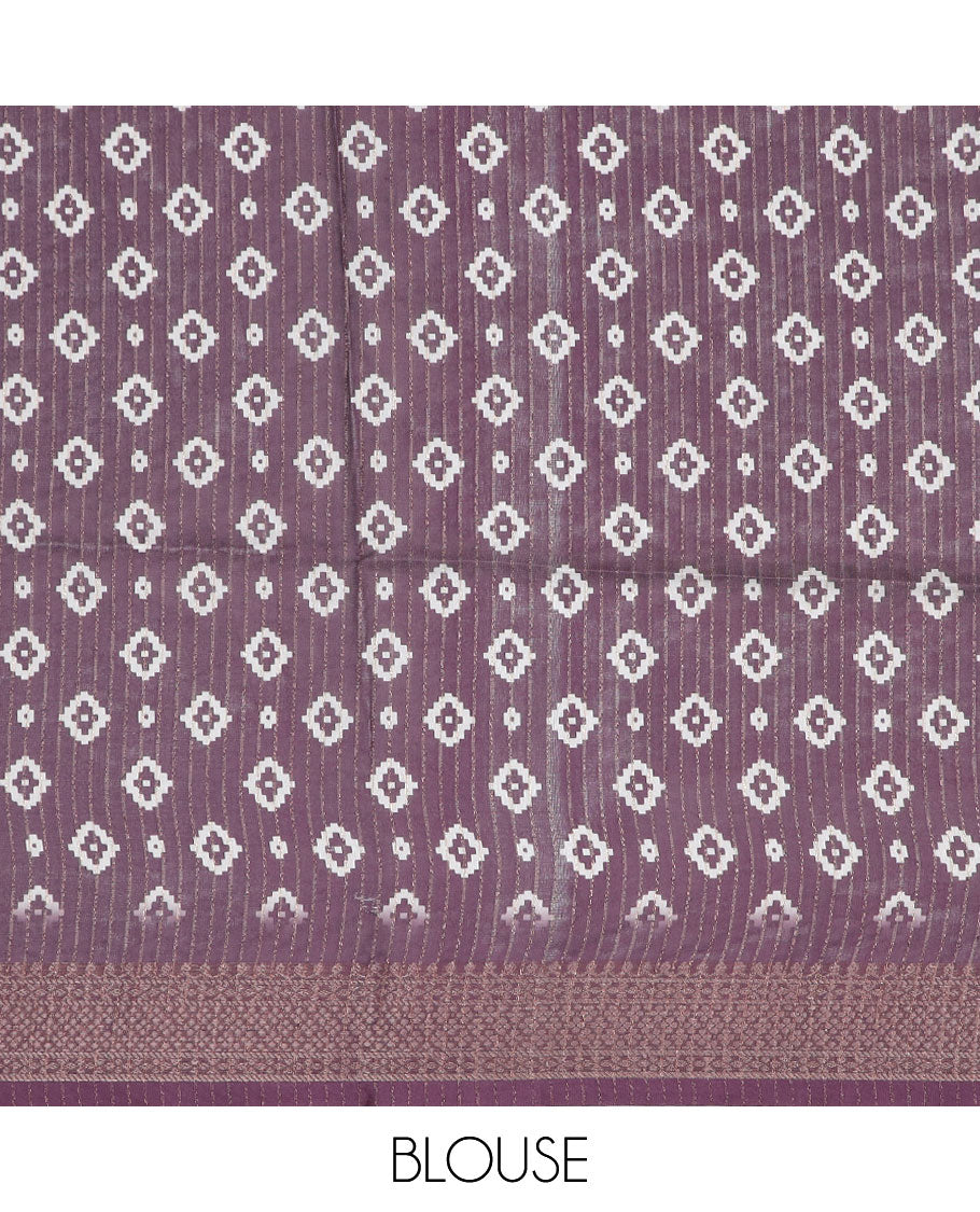 Blue floral printed & striped semi-banaras dola saree, contrast intricate border