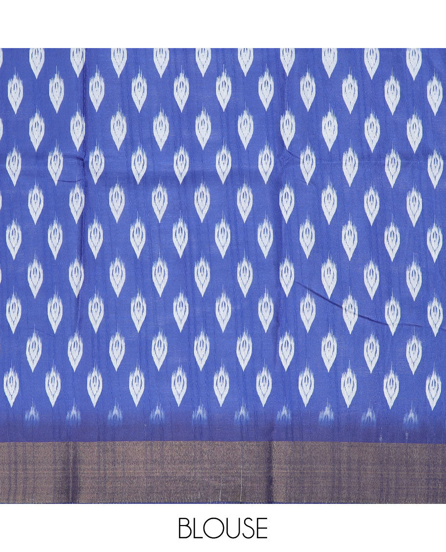 Brown ikkat printed semi-banaras dola saree, contrast border