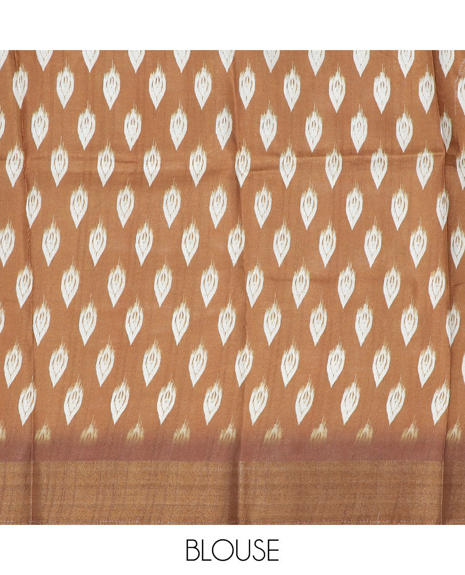 Blue ikkat printed semi-banaras dola saree, contrast border