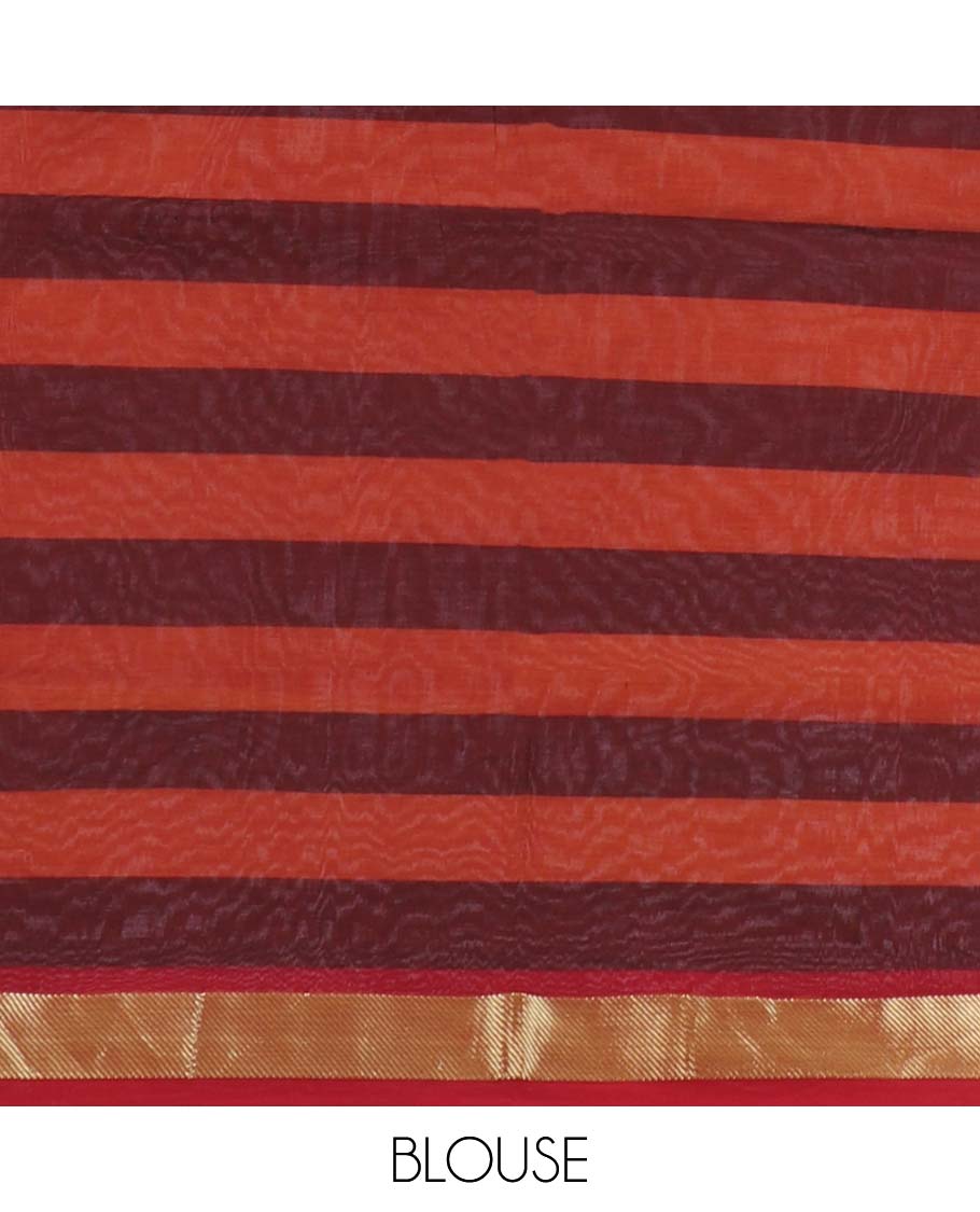 Multi-color checked poly cotton saree, zari border & pallu of stripes