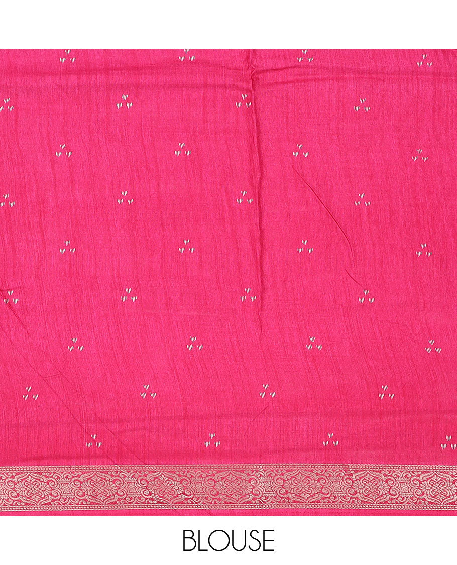 Pink ogee patterned semi-banaras dola saree, traditional design border