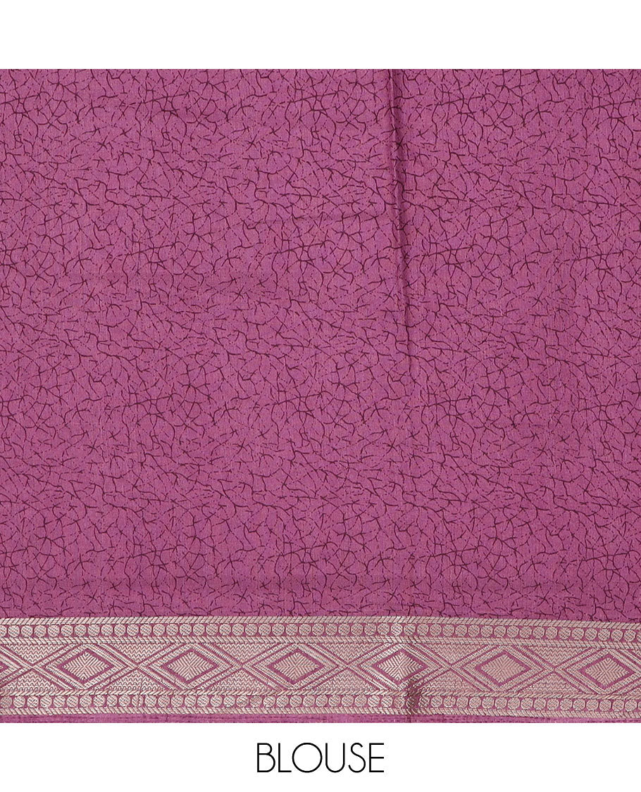 Pink intricately printed semi-banaras dola saree,traditional zari border