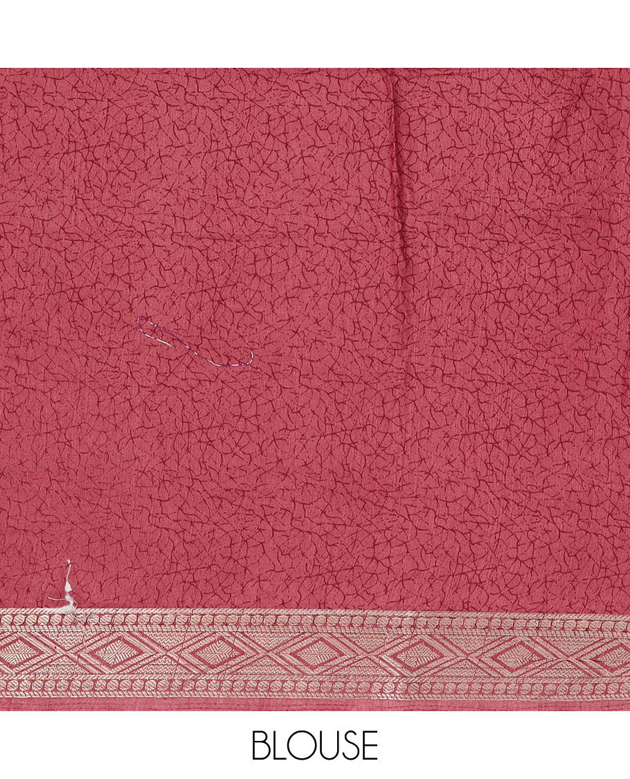 Red intricately printed semi-banaras dola saree, traditional zari border