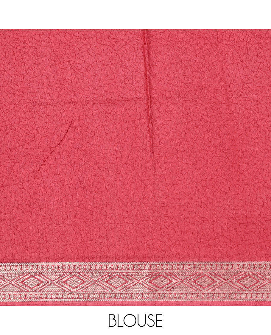 Pink intricately printed semi-banaras dola saree,traditional zari border