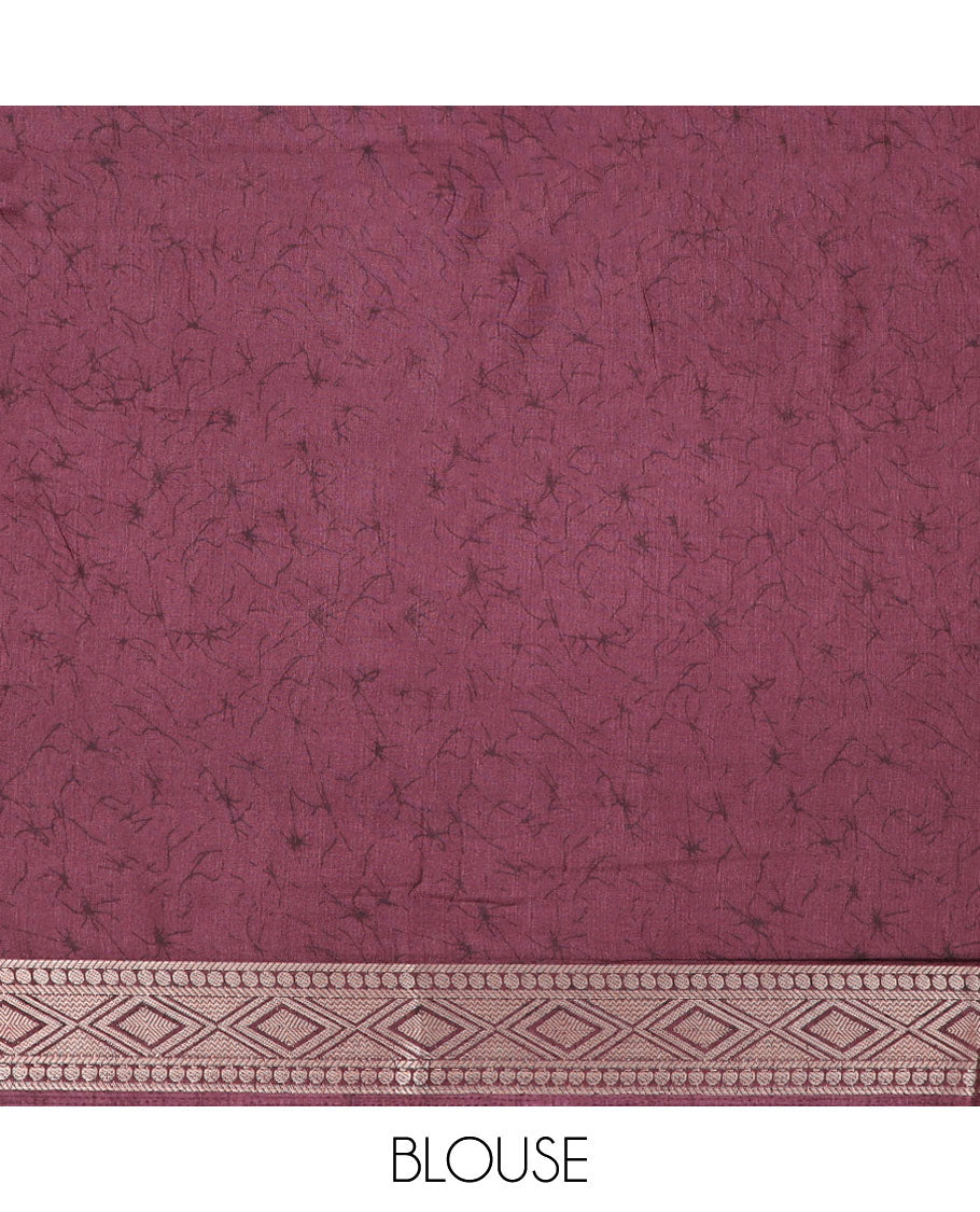 Brown ajrakh-style printed semi-banaras dola saree, traditional zari border