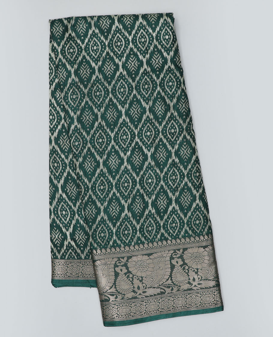 Green ogee patterned semi-banaras dola saree, traditional design border