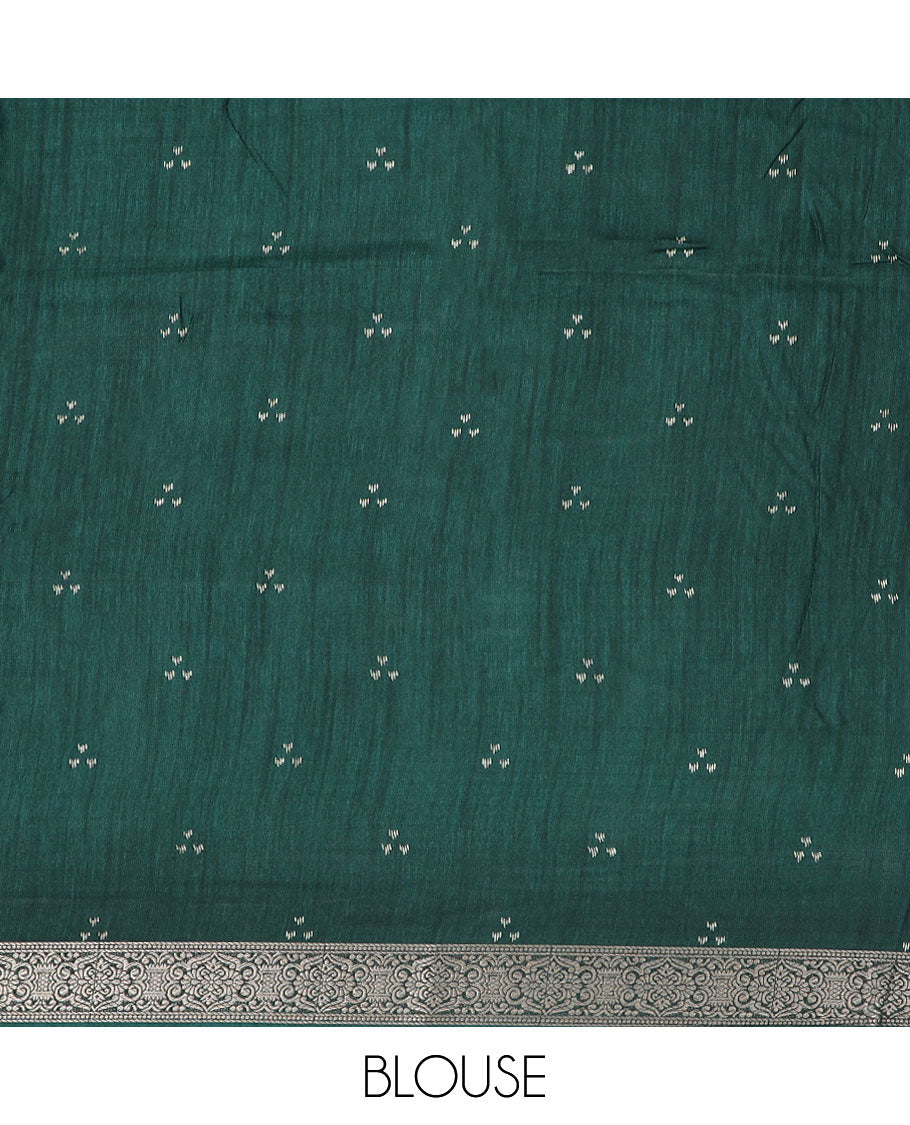 Green ogee patterned semi-banaras dola saree, traditional design border