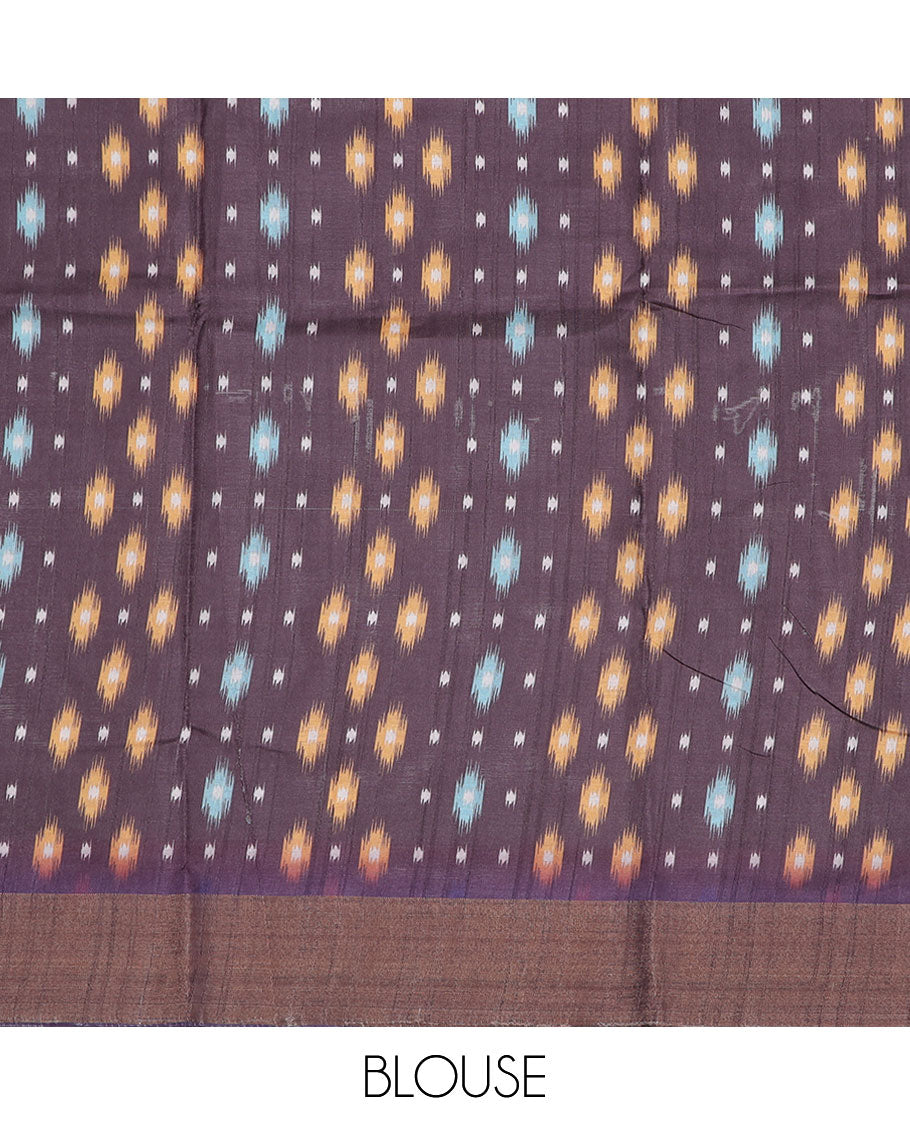 Pink diamond printed semi-banaras dola saree, contrast border