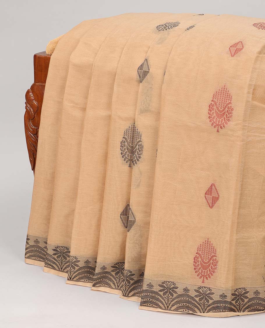 Sandal unique buttas coimbatore cotton saree, unique design border & pallu of paisleys