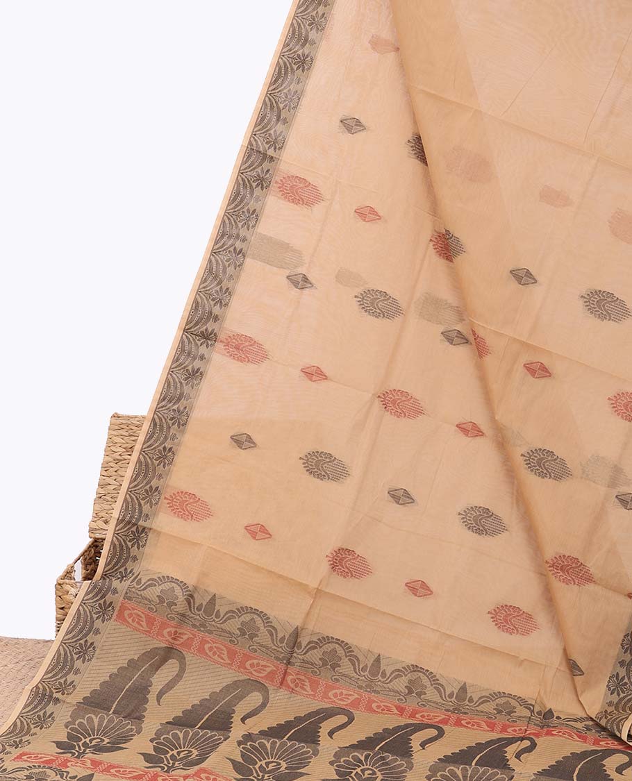 Sandal unique buttas coimbatore cotton saree, unique design border & pallu of paisleys