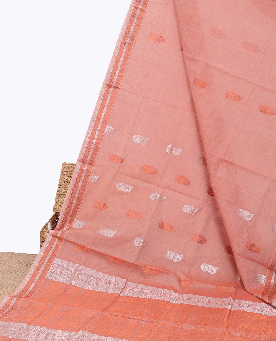Pink zari buttas coimbatore cotton saree, traditional border & pallu of intricate designs