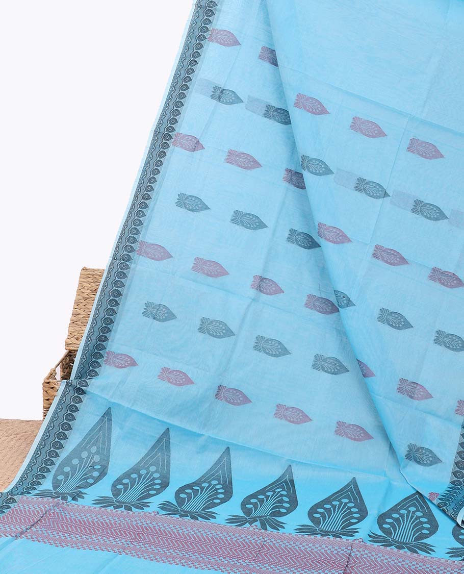 Blue buttas coimbatore cotton saree, unique design border & pallu of intricate design