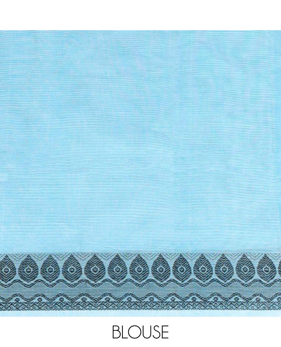 Blue buttas coimbatore cotton saree, unique design border & pallu of intricate design