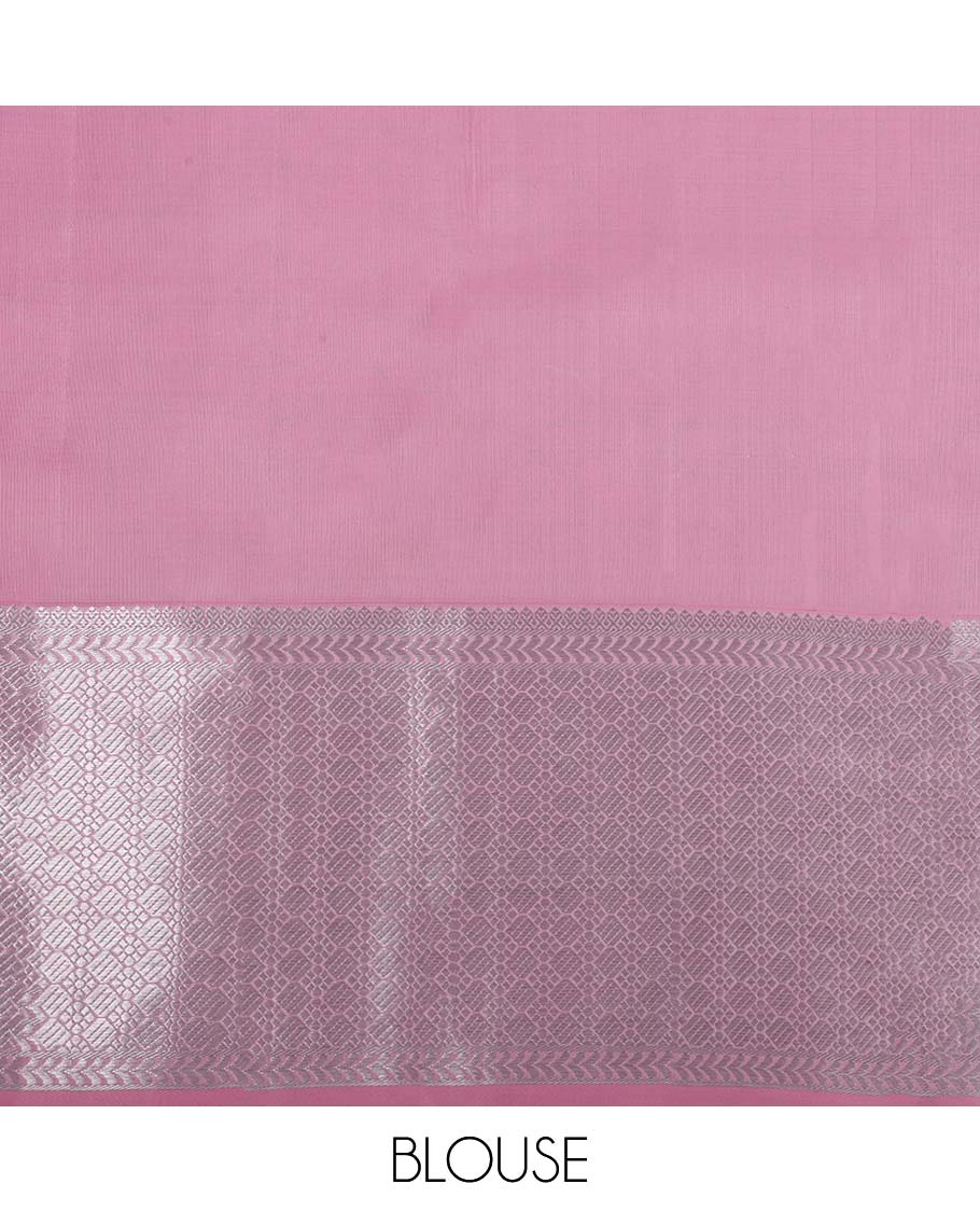 Pink jacquard silk saree, zari enriched geometric border & intricately designed pallu