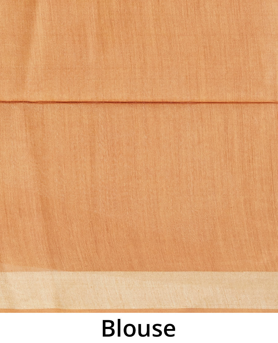 Orange unique motifs tusser silk saree, plain border