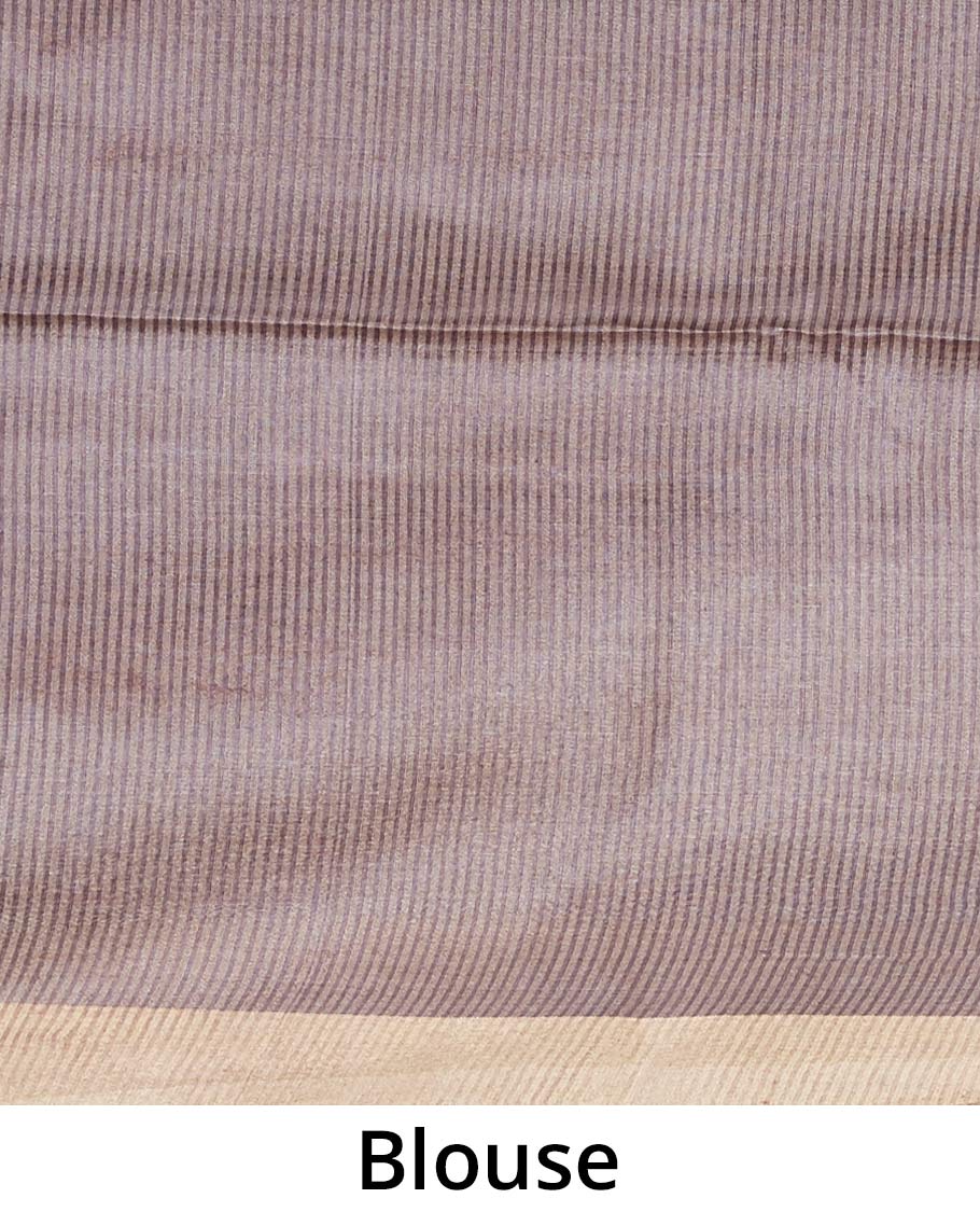 Brown spare intricate ogee patterned tusser silk saree with plain border