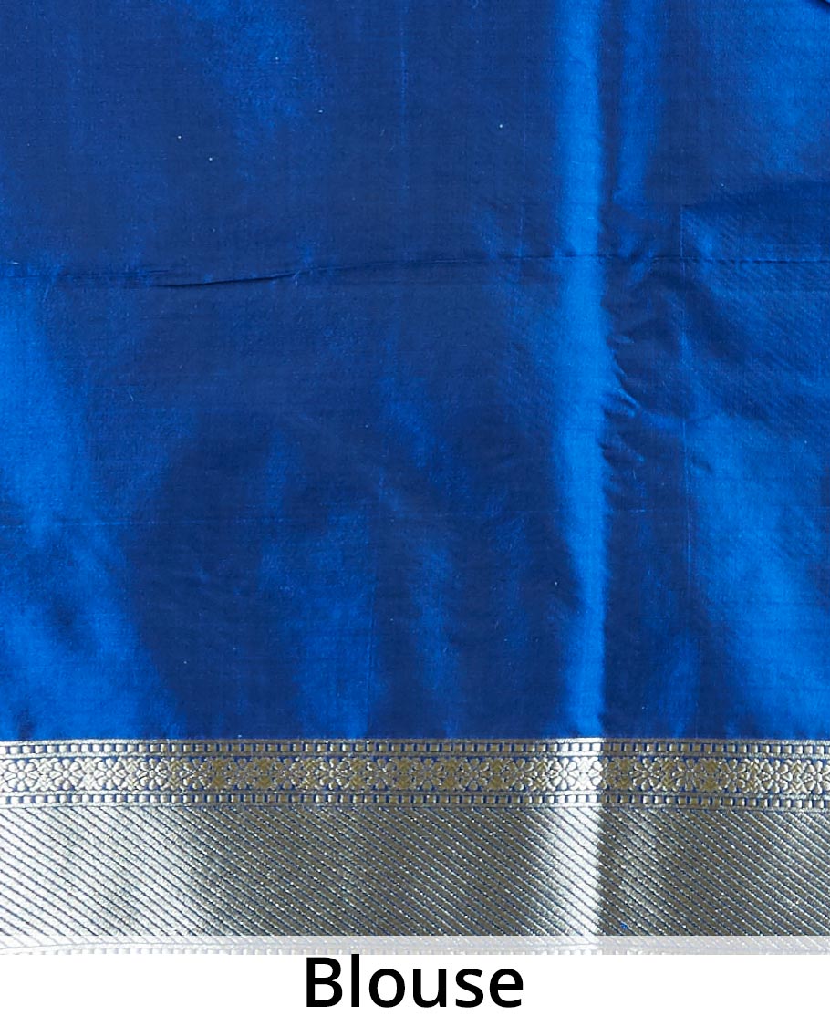 Blue floral jaal jacquard design pure banaras silk saree, zari-rich border of intricate design weave