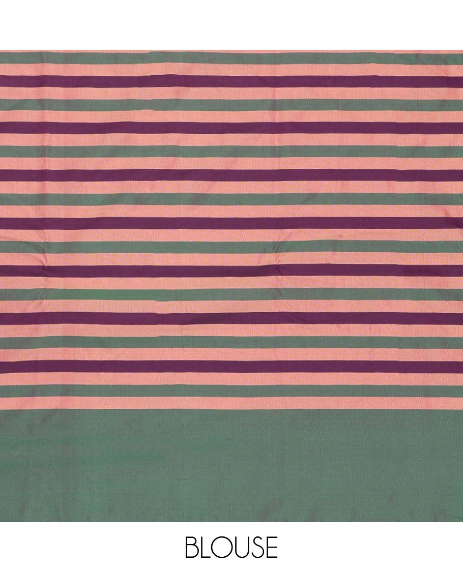 Multi-color micro-checked design aarani gift saree, striped border of dotted stripes
