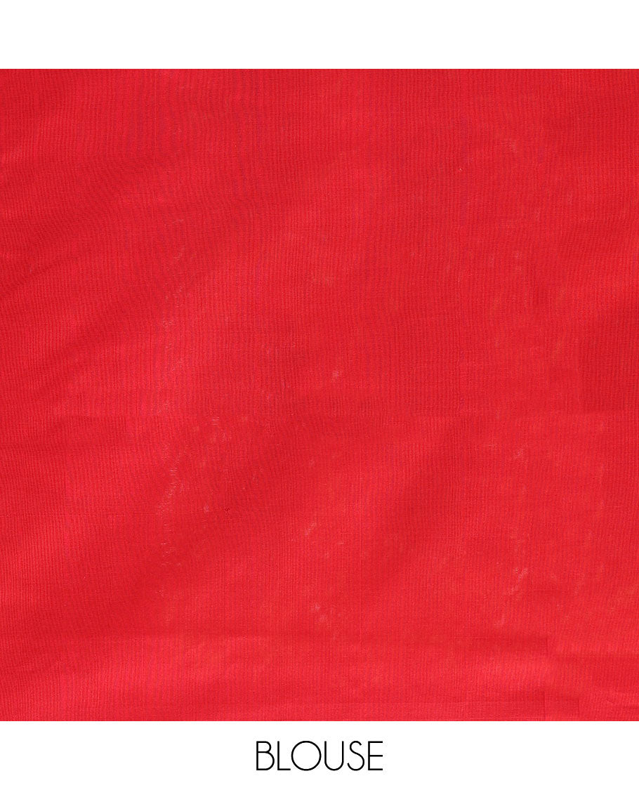 Cream unique buttas ikkat cotton saree, contrast plain border & pallu of stripes